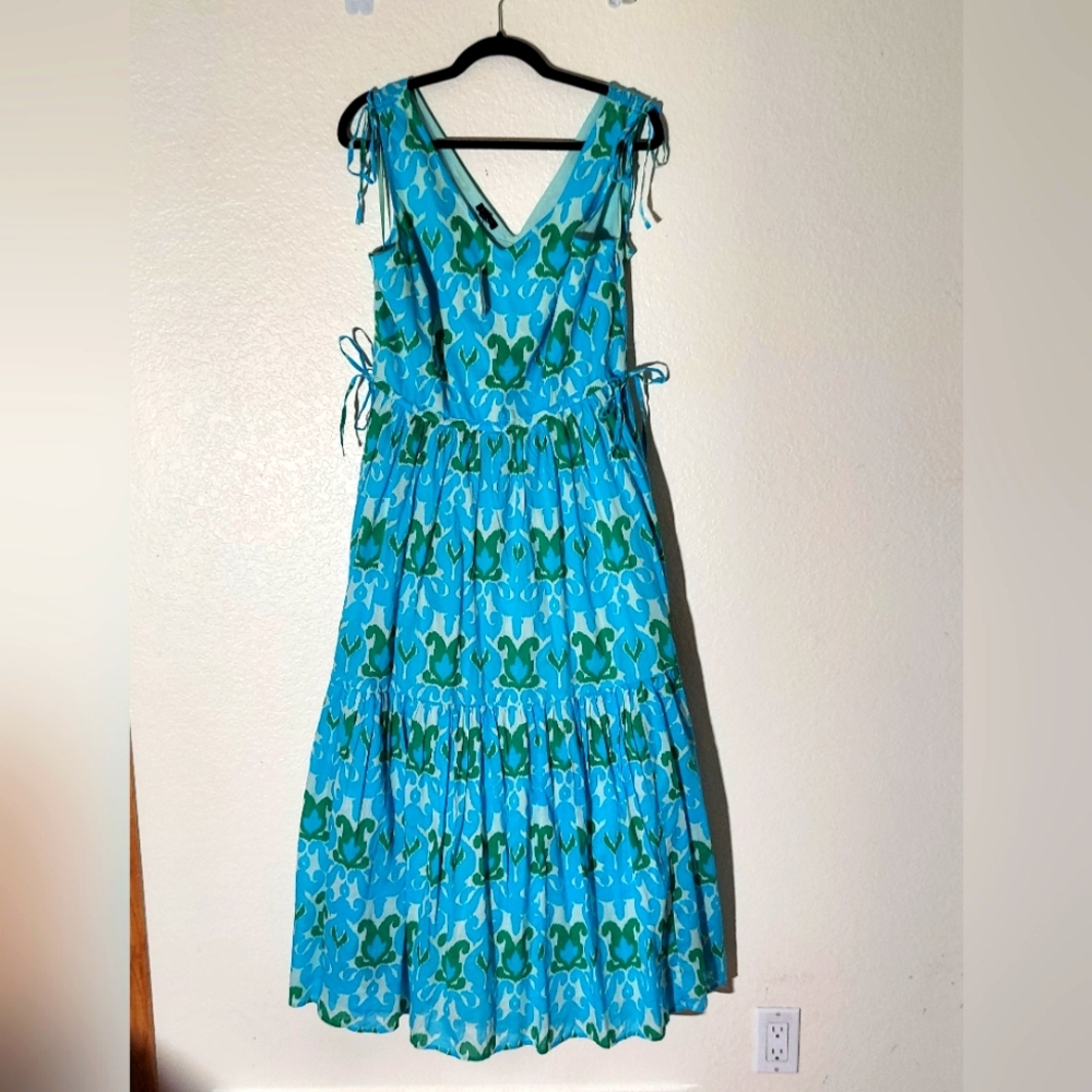 TALBOTS Ikat Medallion Blue/Green Lined Sleeveless Maxi Dress WM Sz 12 NWT - Picture 2 of 12